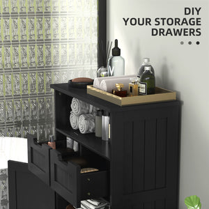 Kleankin Freestanding Bathroom Cabinet with Adjustable Shelf and Drawers, Small Bathroom Vanity, Living Room, Black 