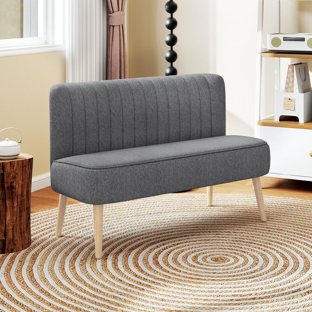 Modern upholstered 2 seater sofa with rubberwood legs, light grey