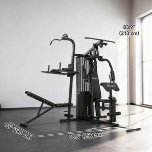 Multifunction home gym with 152 lb adjustable weight stack