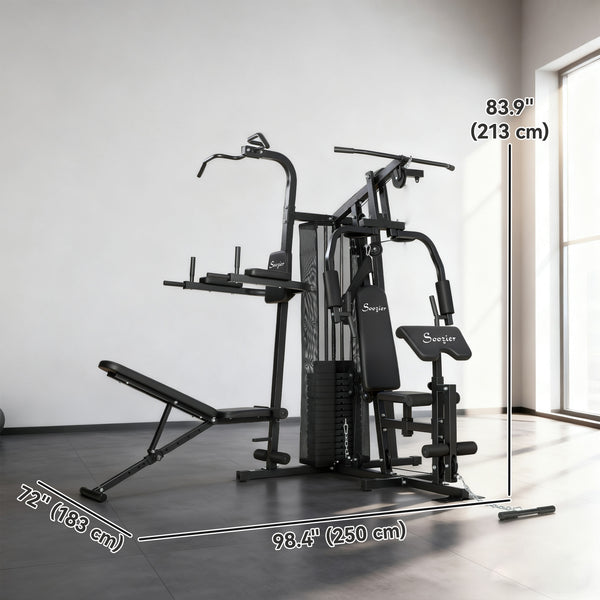 Multifunction home gym with 152 lb adjustable weight stack