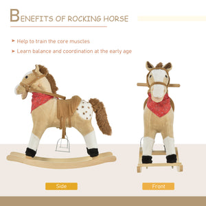 Cowboy Style Plush Rocking Horse with Realistic and Fun Sounds, Beige