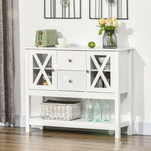 Glass Door Sideboard with Storage Drawers and Adjustable Shelves, Console Table for Living Room, Kitchen, Entryway, White