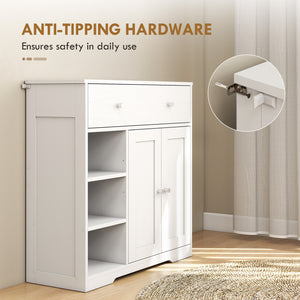 Bathroom storage cabinet with drawer and open compartments, white