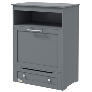 Grey food storage cabinet with elevated bowls