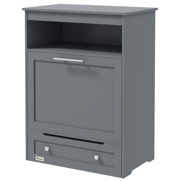 Grey food storage cabinet with elevated bowls