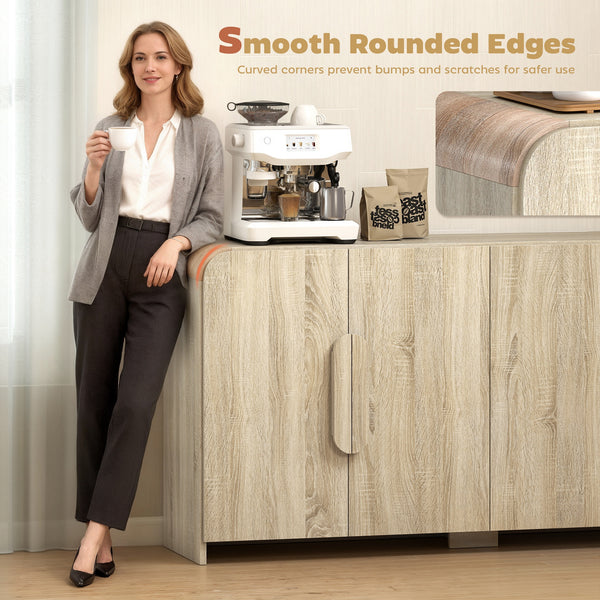 Modern storage buffet with soft-close doors and adjustable shelves, in natural wood