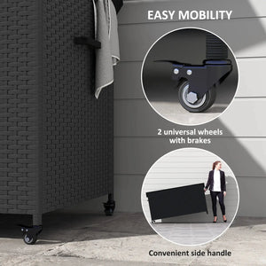 165 Gallon Wicker Patio Box with Waterproof Liner, Gas Lift &amp; Universal Wheels, Black