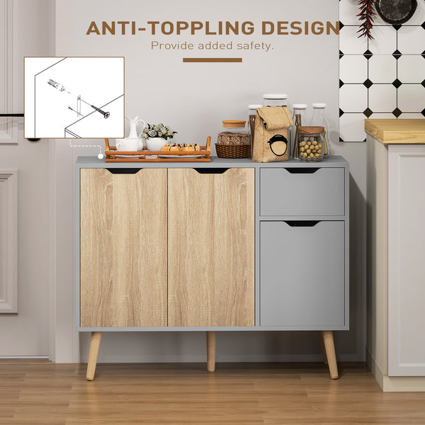 35" sideboard with drawer, grey and natural wood