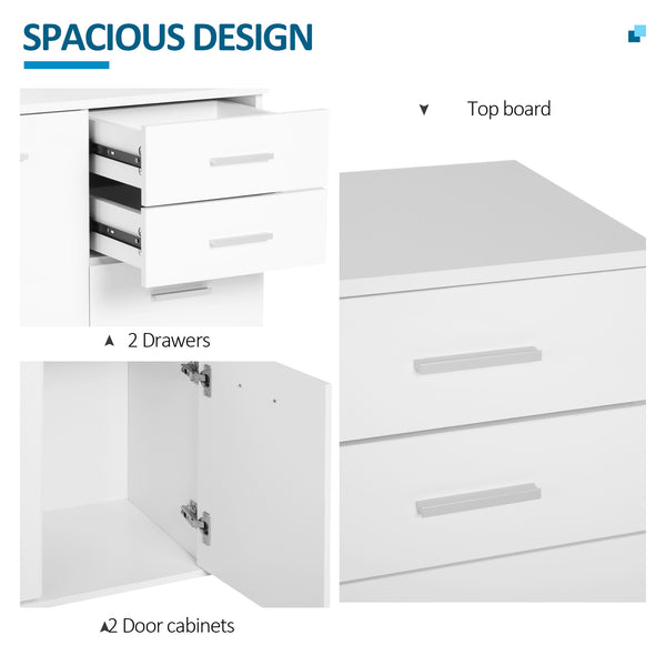 High gloss lacquered sideboard with 2 drawers and 2 doors, adjustable shelf, white