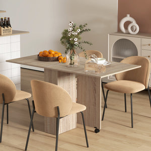 Folding Foldable Table with 2-Tier Shelves and Wheels, Natural Wood