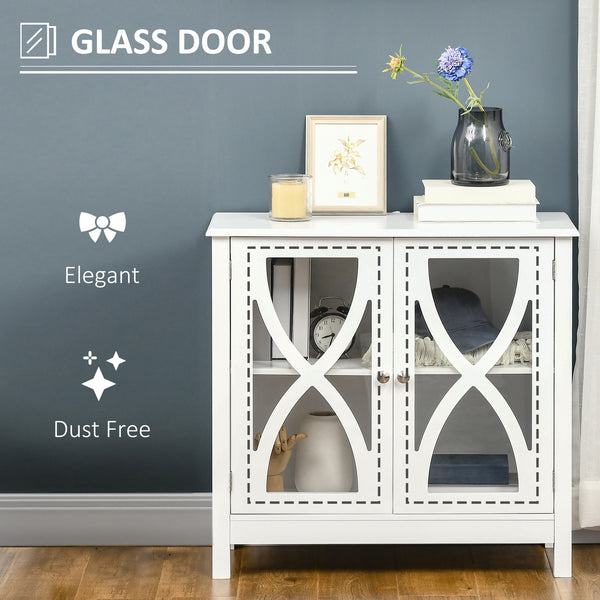 Kitchen cabinet with glass door, living room, white