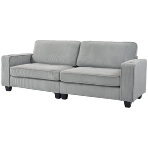 3-seater fabric sofa with spring cushion and cup holders, light grey