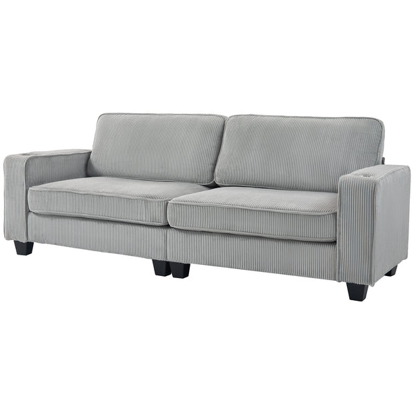 3-seater fabric sofa with spring cushion and cup holders, light grey