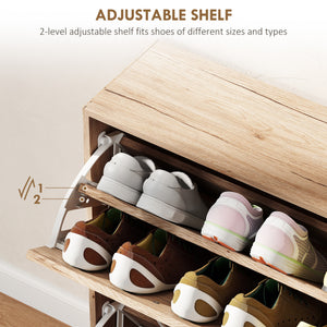 Shoe cabinet with 4 drop-down drawers for 12 pairs of shoes, oak color.