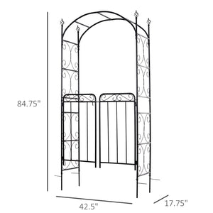 Metal garden arch with scrollwork doors