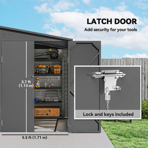 Lean-to steel garden shed with foundation kit, lockable doors and 2 vents, dark grey