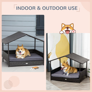 Wicker dog bed with cushion