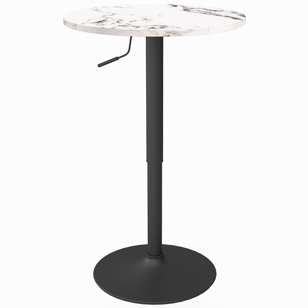 Adjustable bar table with steel base, white marble