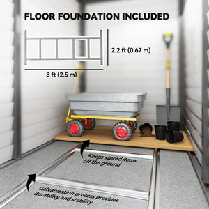 Lean-to steel garden shed with foundation kit, lockable doors and 2 vents, dark grey
