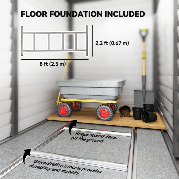 Lean-to steel garden shed with foundation kit, lockable doors and 2 vents, dark grey
