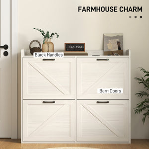 Shoe cabinet with 4 drop-down drawers, adjustable shelves for 16 pairs, white oak