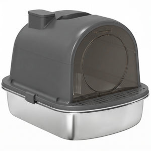 Closed stainless steel litter box, dark gray