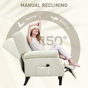 Lift-back recliner chair with vibration massage, extendable footrest, remote control, cream color
