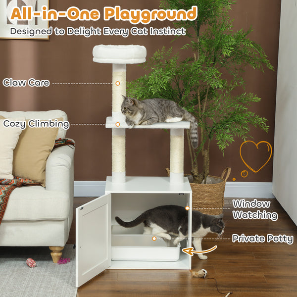 Cat tree with integrated litter box