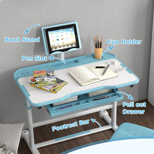 Height Adjustable Kids Desk and Chair Set with Tilting Top, Blue