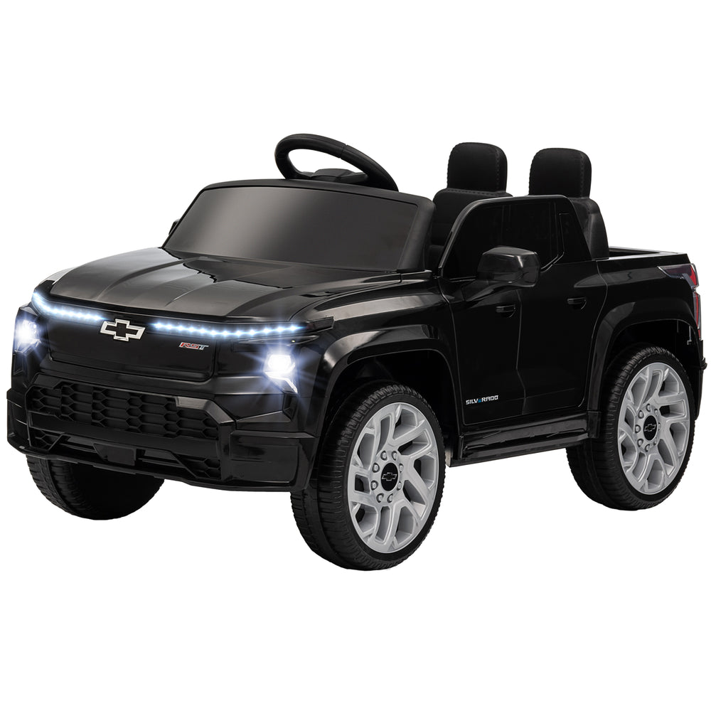 Chevrolet Silverado RST électrique 12 V pour enfants, sous licence officielle, avec télécommande parentale, suspension à ressorts, démarrage progressif et roues d'entraînement, noir