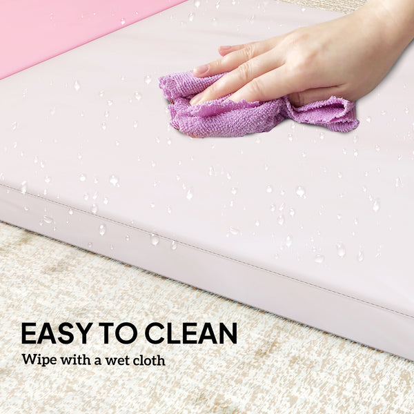 2.4m Folding Gymnastics Mat with Carry Handles, Yellow and Pink