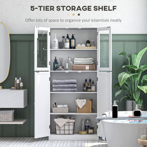 Modern Bathroom Vanity with Glass Doors and 5 Tier Barn Doors, White