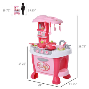 Kids Kitchen Set with Sound and Light and 38 Accessories - Pink