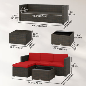 3 Piece Patio Furniture Set with Cushions, Outdoor PE Rattan Wicker Conversation Corner Sofa Set with Glass Top Table