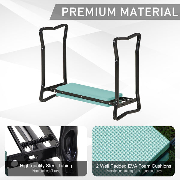 Folding garden stool with seat and knee rest, dark green