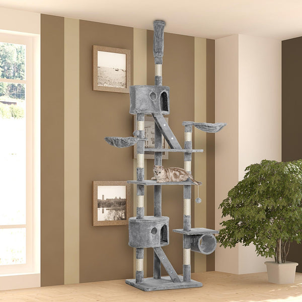 Giant Cat Tree 240-250cm, Ceiling Height, Scratching Post, Activity Center, Light Grey