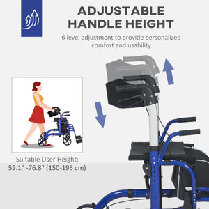 20cm Height Adjustable Folding Rollator Walker, Blue