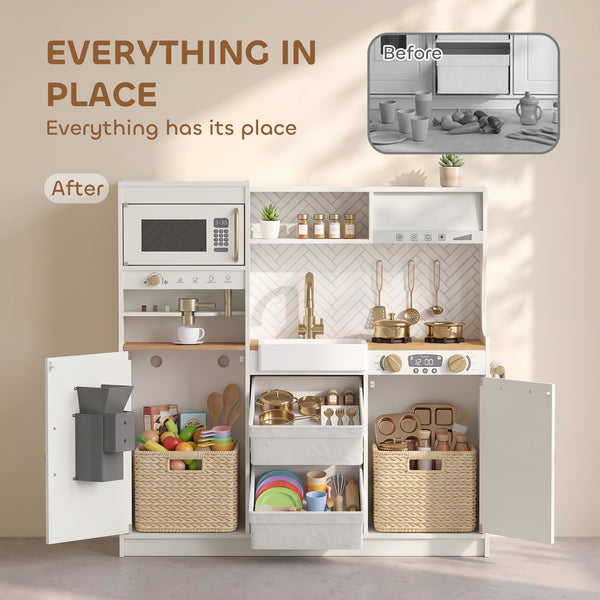 Children's play kitchen with coffee machine, ice dispenser and storage, white