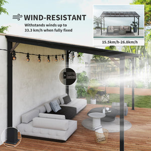 10' x 14' Hardtop Pergola, Wall Mounted or Freestanding, with Waterproof Polycarbonate Roof and UPF 50+ Protection Rating
