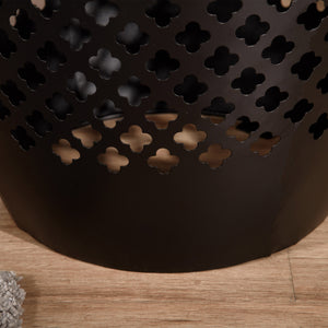 12.5" Steel Patio End Table, Round Hollow Drum Side Table, Accent Table for Indoor and Outdoor, Black