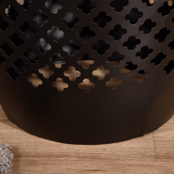 12.5" Steel Patio End Table, Round Hollow Drum Side Table, Accent Table for Indoor and Outdoor, Black