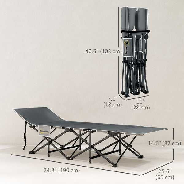 Adult Camp Bed with Mattress, Carry Bag, Storage Pocket, Light Grey