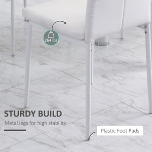 Set of 4 white high-back upholstered chairs with padded seats