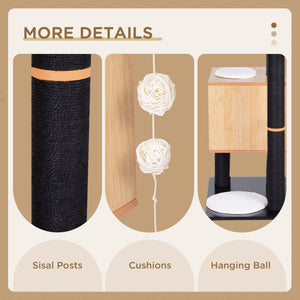 47.2" Cat Tree, Scratching Post, House with Sisal and Carpet, Black
