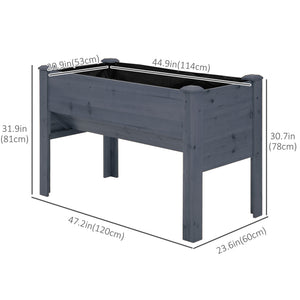Raised wooden plant stand with hooks, grey