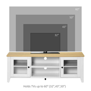 Fireplace TV stand for TVs up to 60 inches, white and oak