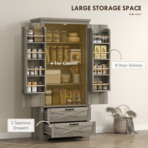 Country Style Pantry with Drawers, Distressed Gray