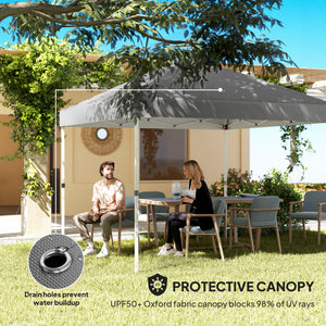 Folding shelter 10 x 10 with 2 half side walls, UV50+ protection, dark grey
