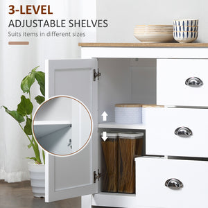 Modern sideboard with 3 drawers and adjustable shelves, white