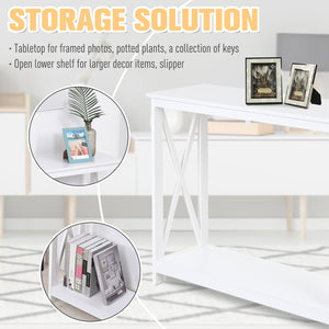 2-Tier Narrow Entryway Console Table with Storage Shelf, White